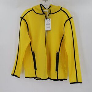 NWT zara sport jacket women's small hooded full zip bright yellow black mesh